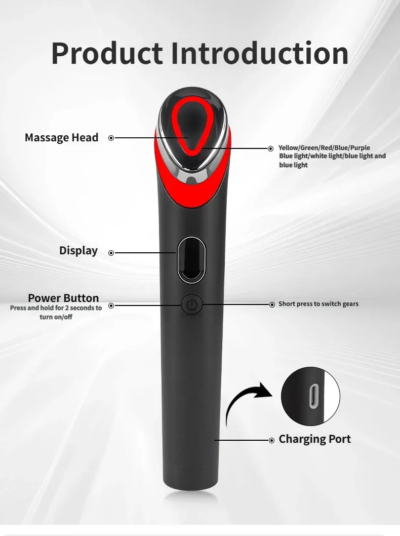 7 Color LED EMS Microcurrent Facial Massager Angle 2