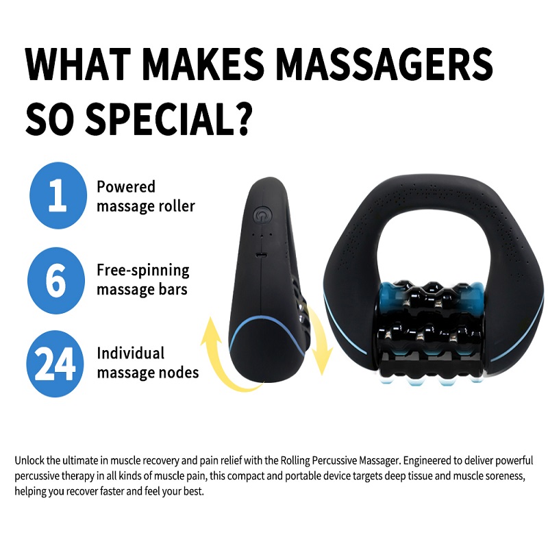Wholesale Cordless Electric Massage Roller 3 Speed, Bulk USB Rechargeable Percussive Rolling Massager For Full Body Muscle Relax