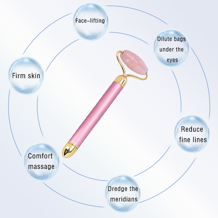 2024 Wholesale Anti-Aging Face Lift Beauty Tool Dry Cell Made of Natural Quartz Jade Facial Massage Roller with Custom Logo