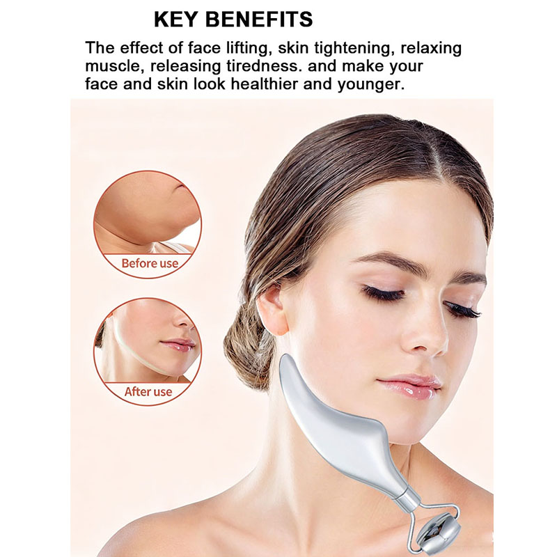 New 2-in-1 Dual Head Stainless Steel Facial Gua Sha Massage Tool Skin Care Anti Aging Wrinkle Smoothing Face Metal Jade Roller