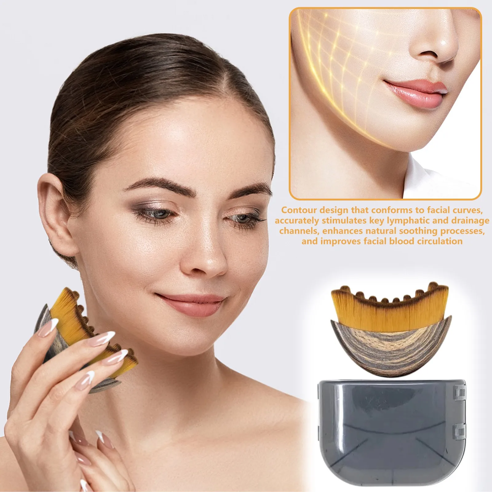 Portable Beauty Tool Face Dry Brush Facial Contour Massager Jawline Sculpting Soft Bristles Lymphatic Contour Face Brush