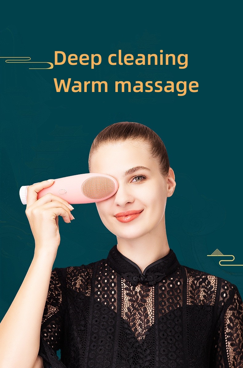 Electric Facial Cleansing Brush Clean and Warm Massage Multifunctional Facial and Eye Hot Compress Massager Beauty Device
