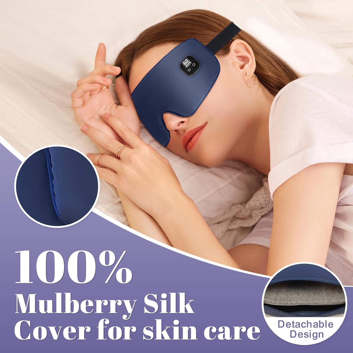 Cordless Heated Eye Mask Warm Eye Compress For Dry Eyes, Blepharitis, 1500mAh Rechargeable Battery And Washable Cover
