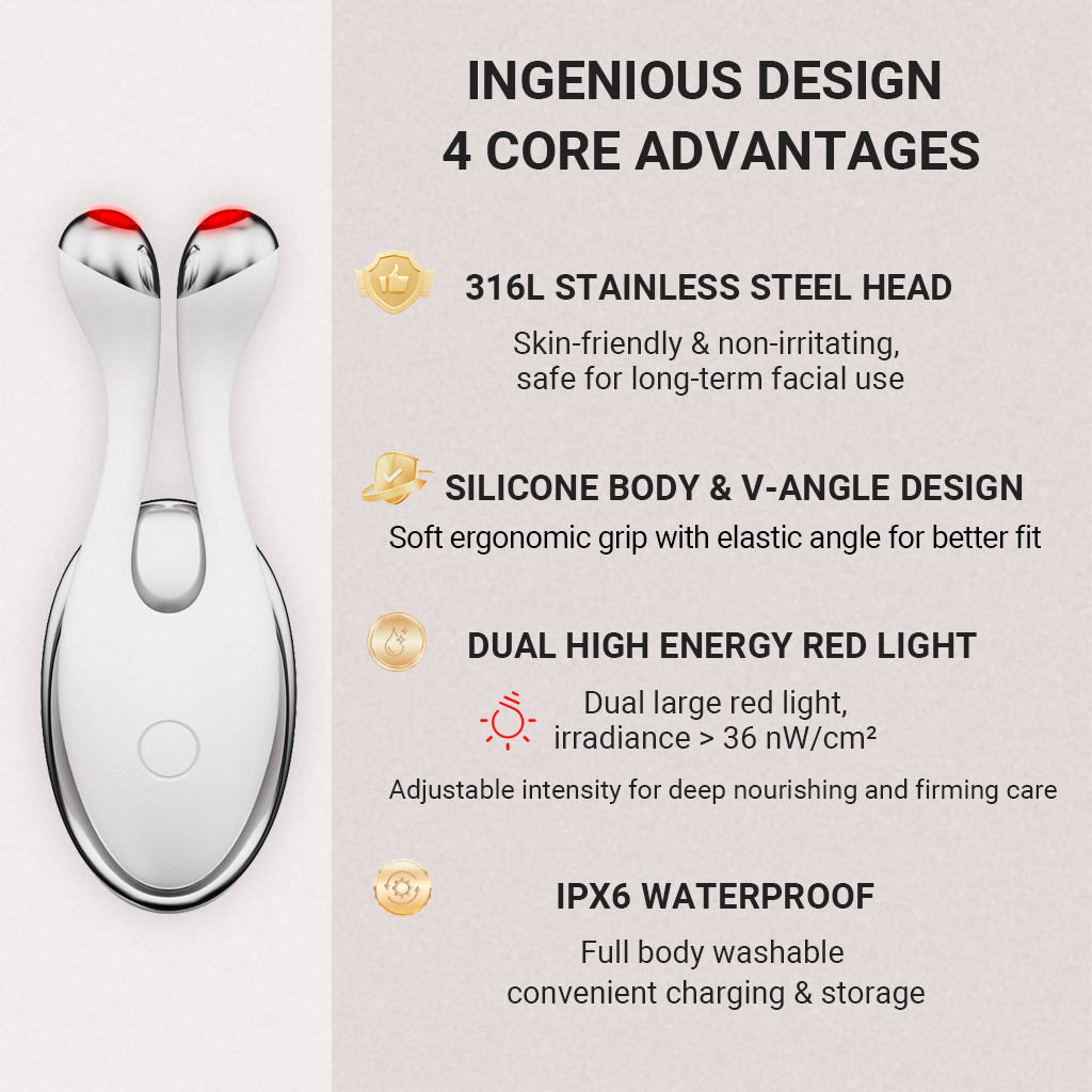 New Eye Beauty Device Skin Red Light Therapy Facial Device EMS RF Warmth for Home Use Lifting Tightening Anti Aging Massager