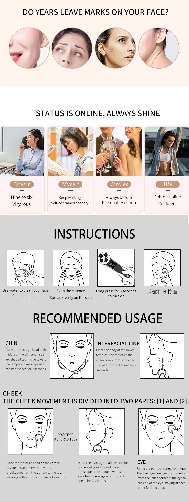 RF Frequency LED Facial Lifting Skin Tightening Blackhead Pore Cleaner Wrinkle Remover Beauty Massager