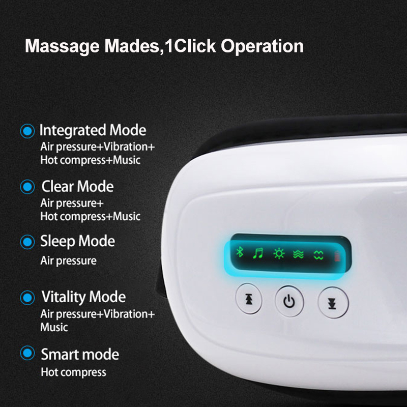 Smart Massage Eye Strain Relief Led Light Vibrator Bluetooth Electric Equipment Music Air Sac Eye Massager With Heat Compression