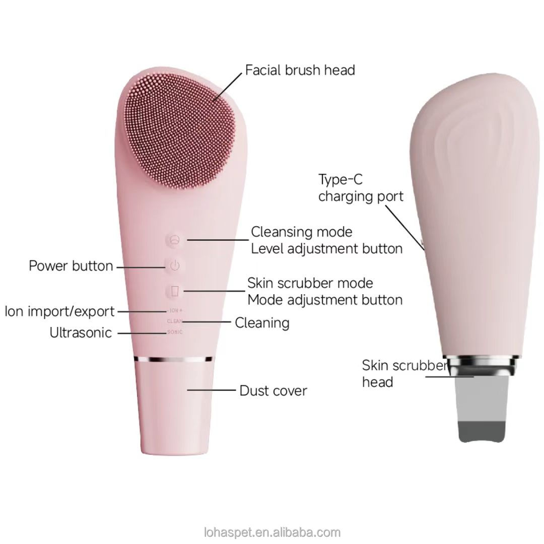 5 in 1 Face Exfoliating Electric Facial Cleaner Silicone Scrub Pore Cleaner Spin Facial Cleansing Brush Skin Scrubber