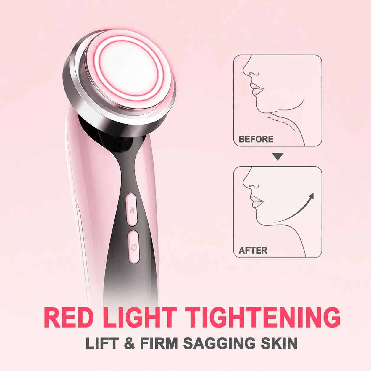 [Zsm] Compact Pink Portable USB Rechargeable Face Neck Lifting Massage Handheld Beauty Device