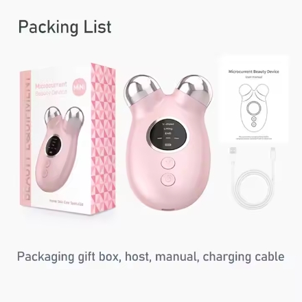 Professional Hand Held USB Powered Microcurrent EMS Facial Massager Pink White Aluminum Alloy Waterproof 3-Level Anti-Aging Skin