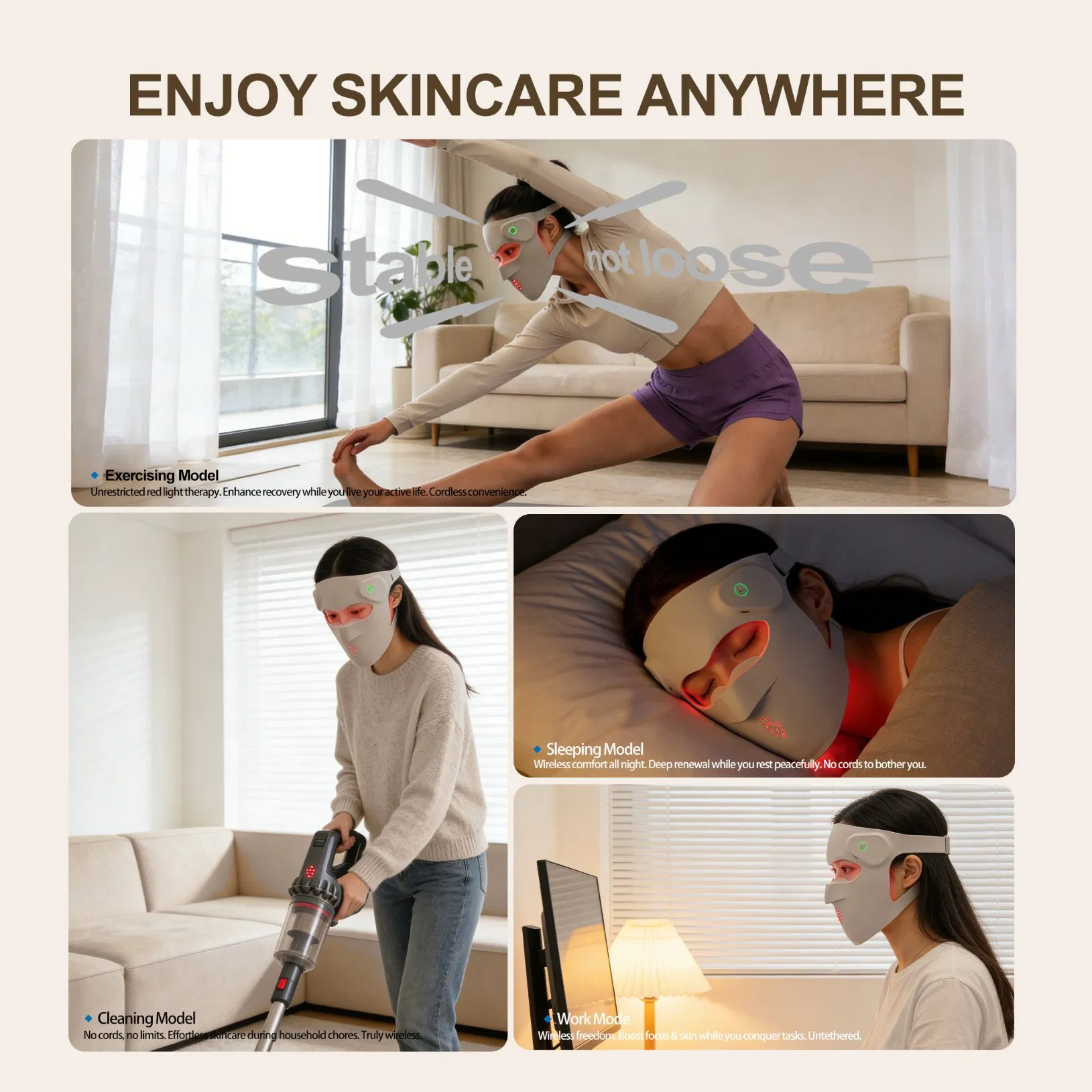 Smart Red Light Therapy Mask 4 Color Liquid Silicone 280 LEDs Rechargeable Beauty Device for Anti Aging Wrinkle Reduction