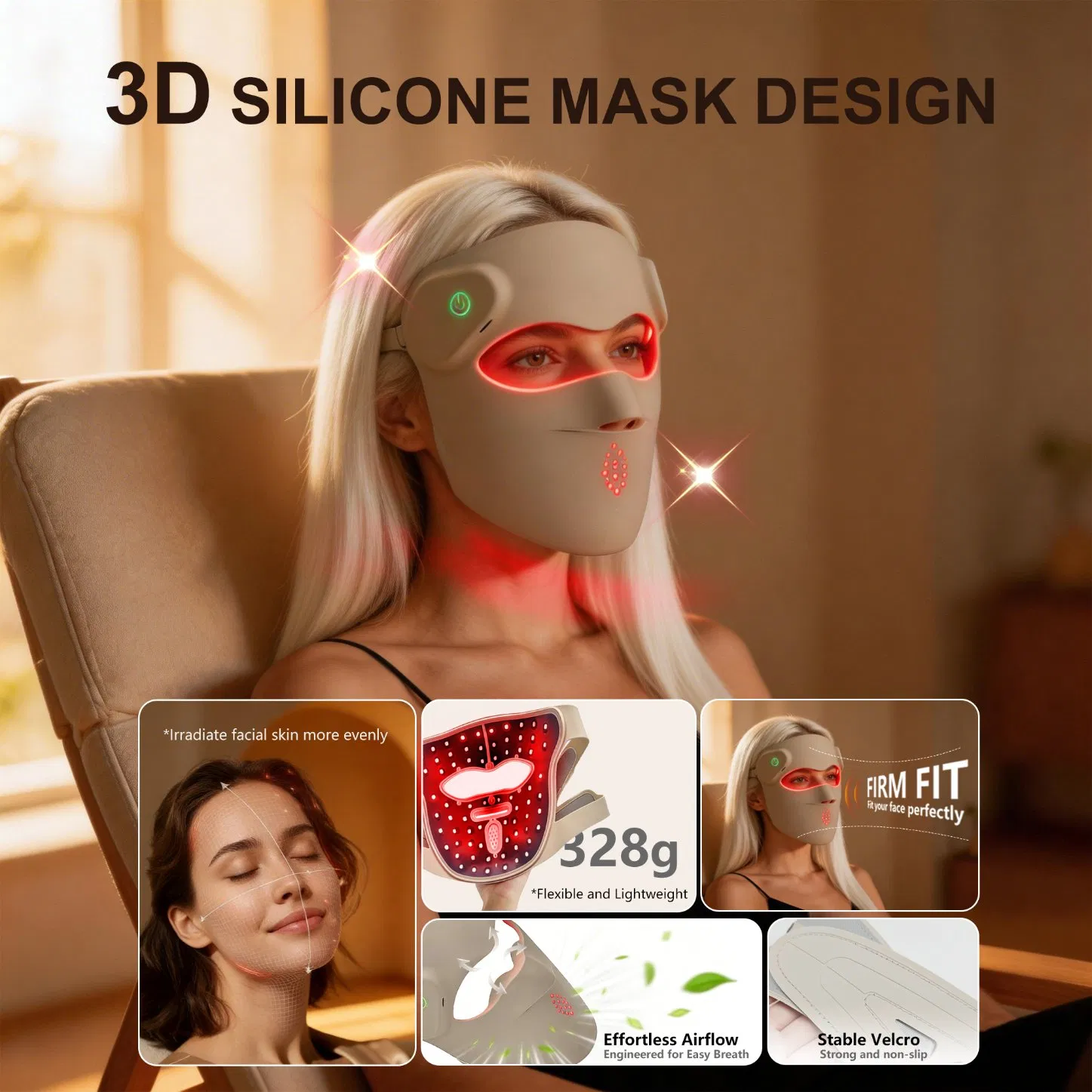 LED Light Therapy Facial Mask Red Light Skin Rejuvenation Beauty Device for Home Use Portable Infrared Sauna 4 Colors