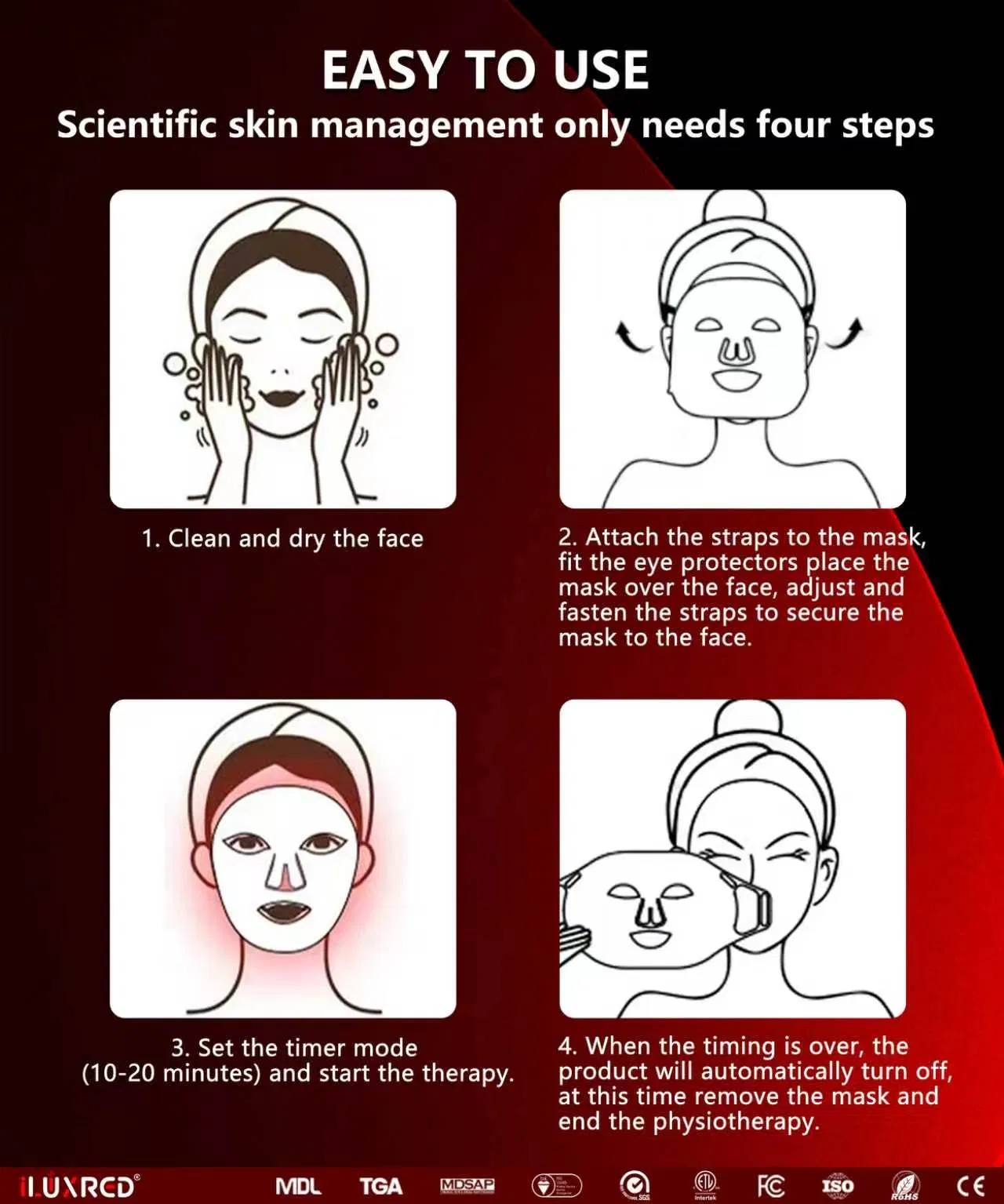 LED Light Therapy Facial Mask Red Light Skin Rejuvenation Beauty Mask Device for Home Use Portable Infrared Sauna Red Light Therapy Masks