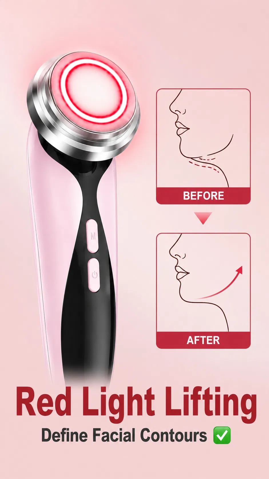 Compact Pink Portable USB Rechargeable Face Neck Lifting Massage Handheld Beauty Device