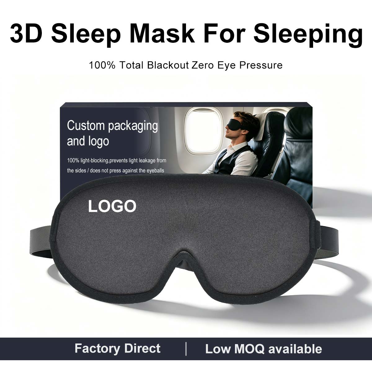 CM 100% Blackout 3D Sleep Mask For Sleeping Contoured Cup Blindfold With Memory Foam Custom Logo Breathable Eye Mask For Travel