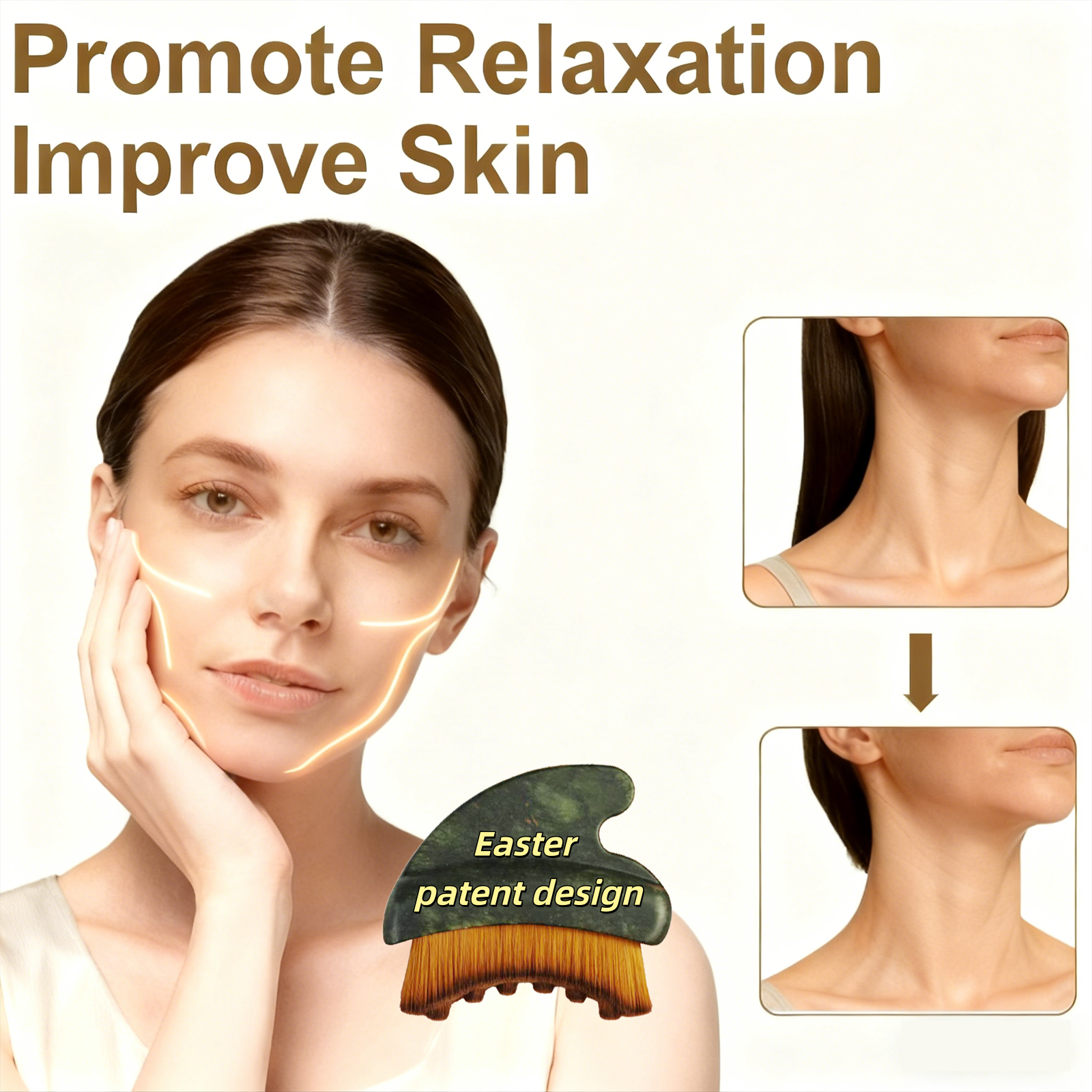 Factory 2-in-1 Jade Gua Sha Comb And Face Sculpting Brush For Jawline And Chin Definition And Lymphatic Drainage