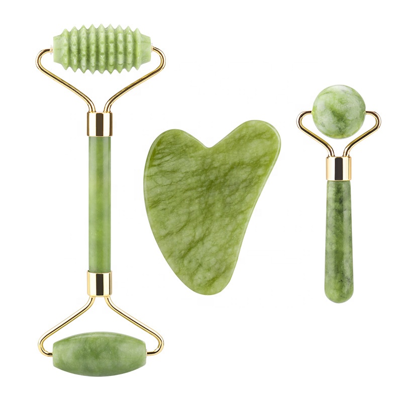 Green Vein Jade Roller for Facial Neck Body &amp; Muscle Relaxation Anti-Aging Gua Sha Face Massage Kit