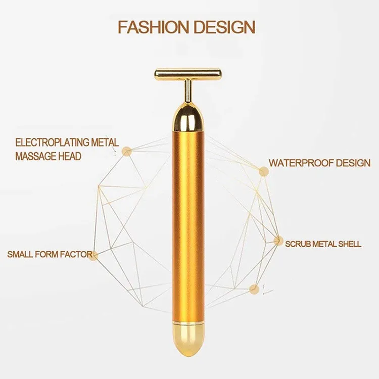 Amazon Hot Home Use Beauty Equipment 24K Gold Vibrating Lifting Skin Care Tools Electric Massage Face Roller Facial Vibration Massager