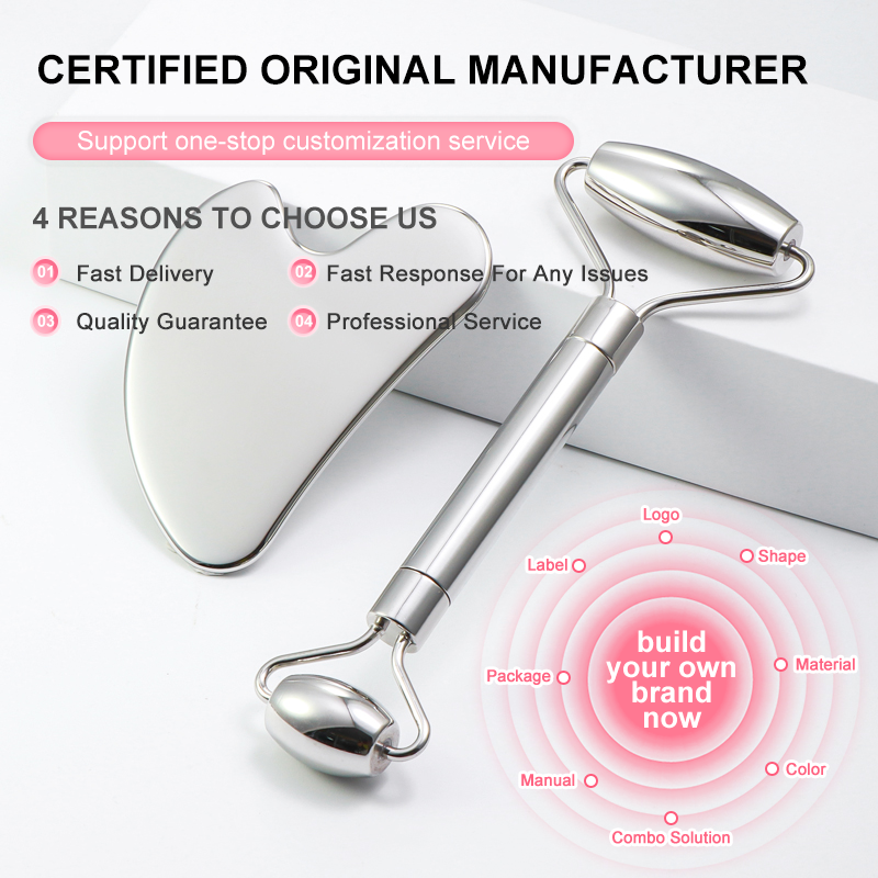 OEM/ODM Skin Facial Roller Tools Face Roller and Gua Sha Massage Set for Skin Care Massage Tool