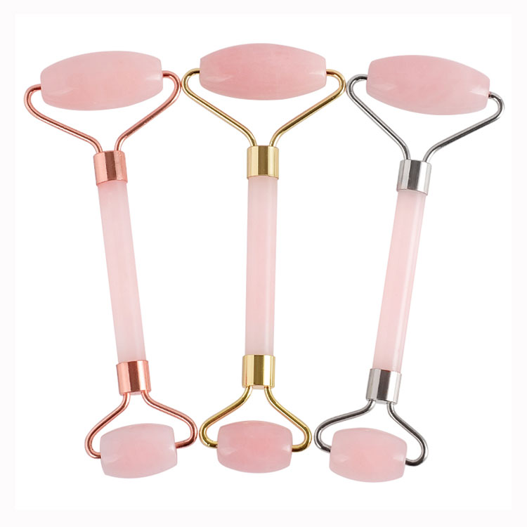Best Selling Amazon Anti-Aging Facial Massager Set Rose Quartz Jade Roller with Cold Pink Jade Stone for Face Massage Products