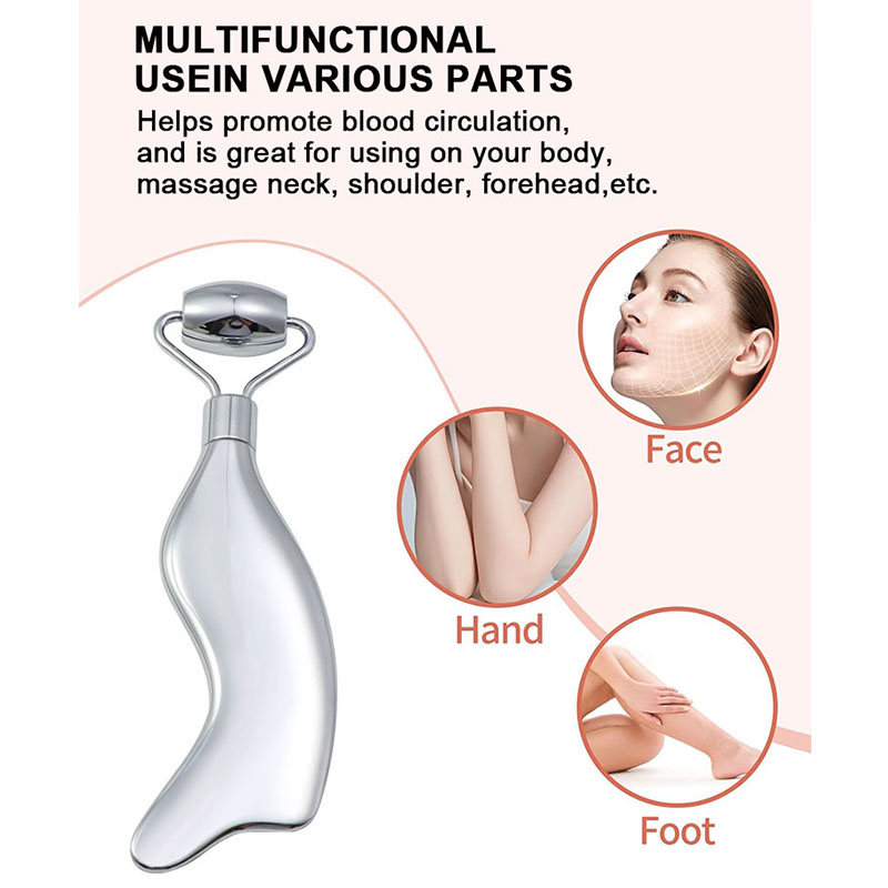 New 2-in-1 Dual Head Stainless Steel Facial Gua Sha Massage Tool Skin Care Anti Aging Wrinkle Smoothing Face Metal Jade Roller