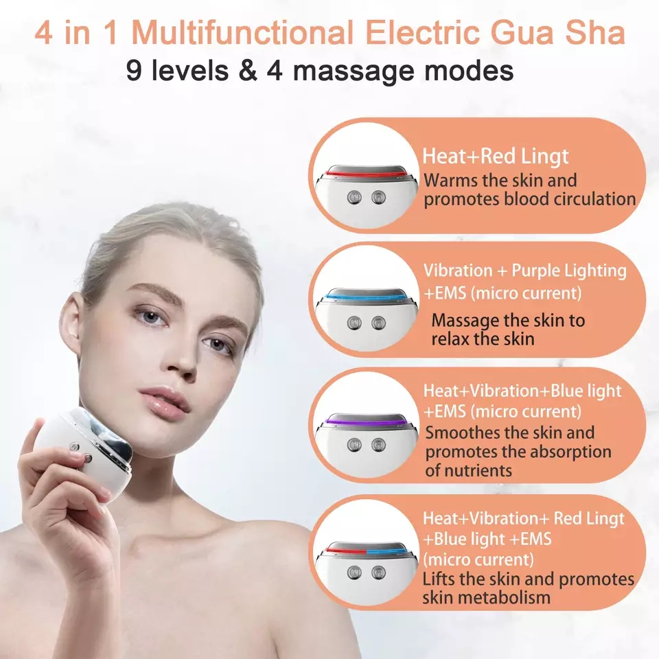 RF Heating Care LED Light Guashua Electric Facial Massager Multi Functional Microcurrent Face Device