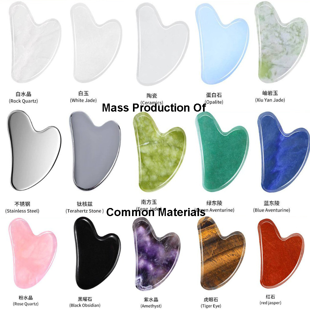 Natural Rose Quartz &amp; Jade Face Guasha Anti-Aging Facial Massager Portable Tool with Custom Logo