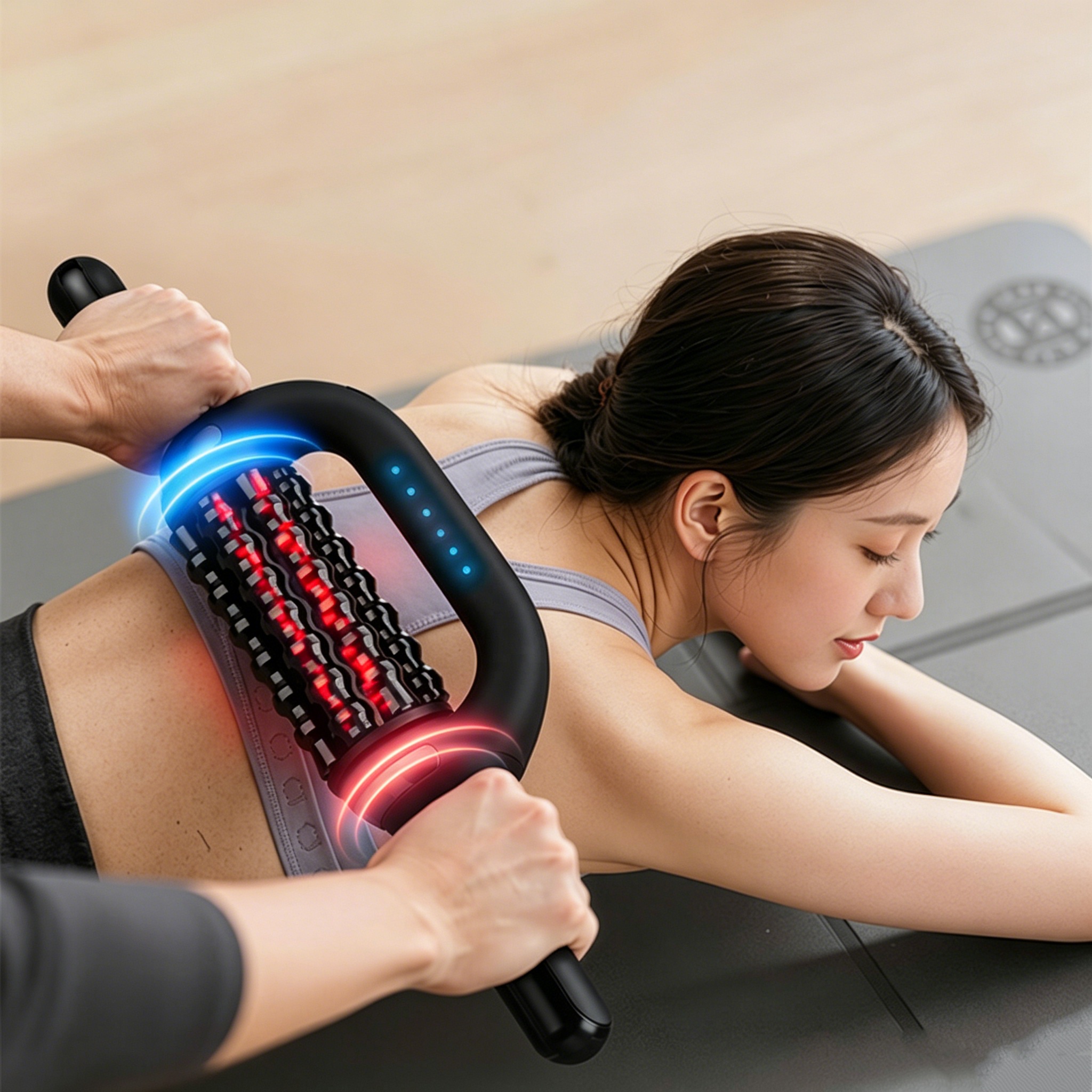 Rechargeable Rotating Rolling Massage Stick with Redlight Lymphatic Drainage Massage Deep Tissue Vibration Roller Massager