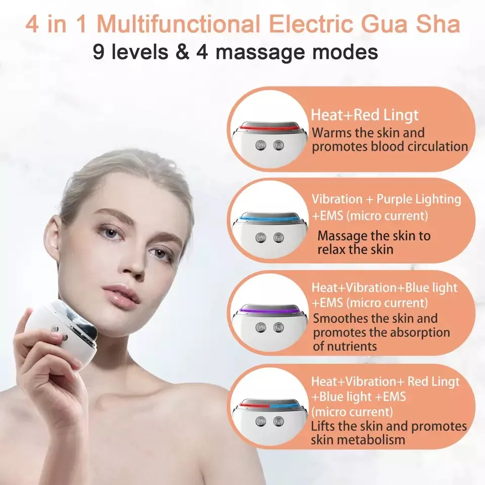 RF Heating Care LED Light Guashua Electric Facial Massager Multi Functional Microcurrent Face Device