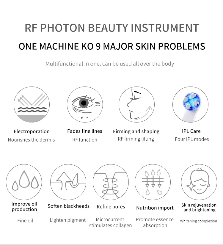 RF Frequency LED Facial Lifting Skin Tightening Blackhead Pore Cleaner Wrinkle Remover Beauty Massager