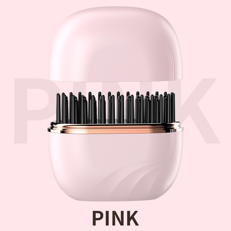 Cordless Mini Hair Straightener Brush Rechargeable Portable Hair Straightener Brush Fast Heating Hot Comb 3-Speed Temperature