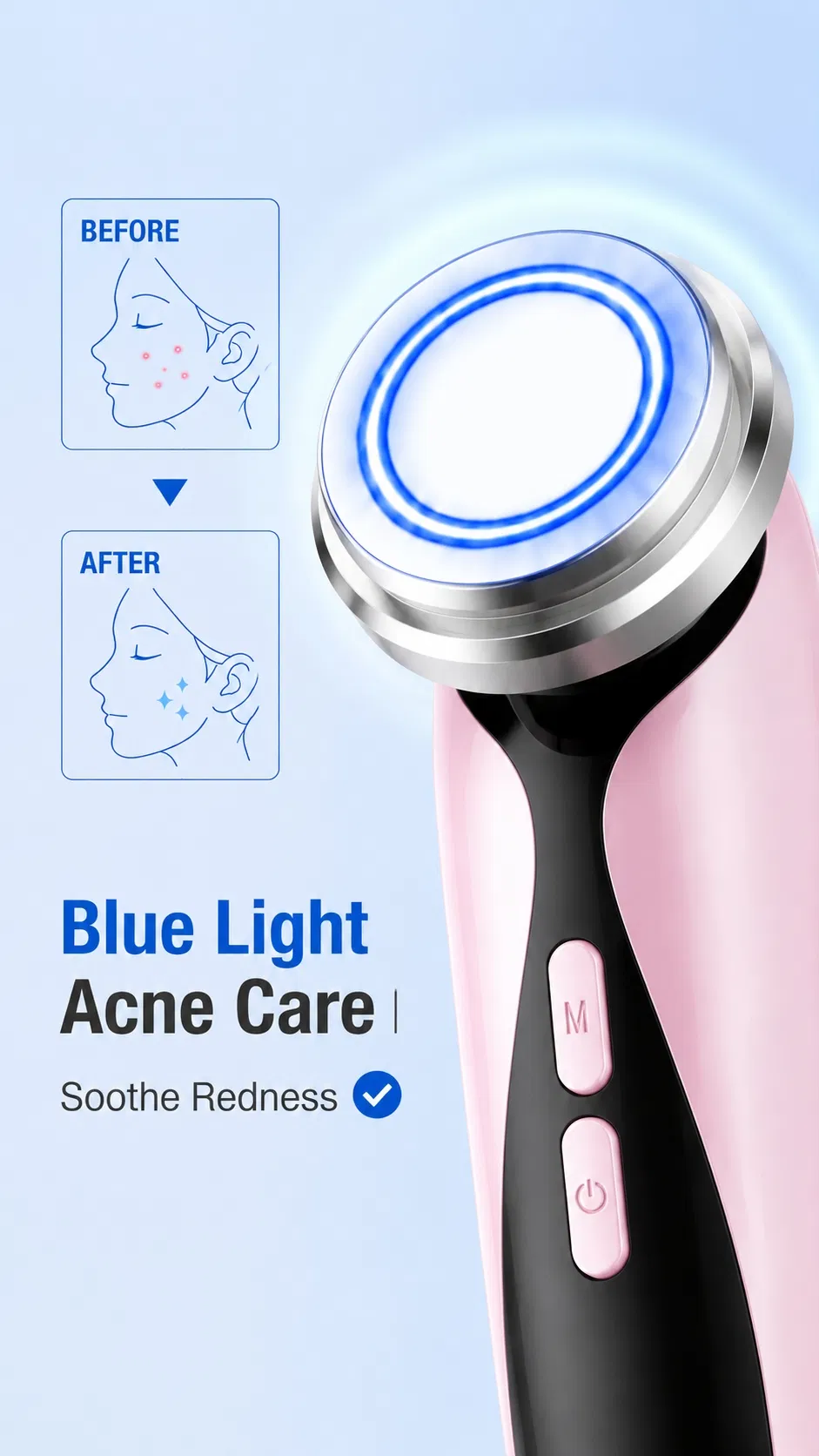 Compact Pink Portable USB Rechargeable Face Neck Lifting Massage Handheld Beauty Device