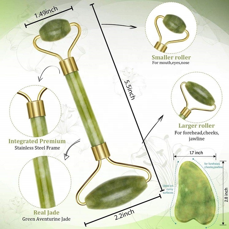 Wholesale 2 In 1 Gem Stone Gua Sha Scraper Skin Care Green Crystal Jade Rollers For Facial Massage