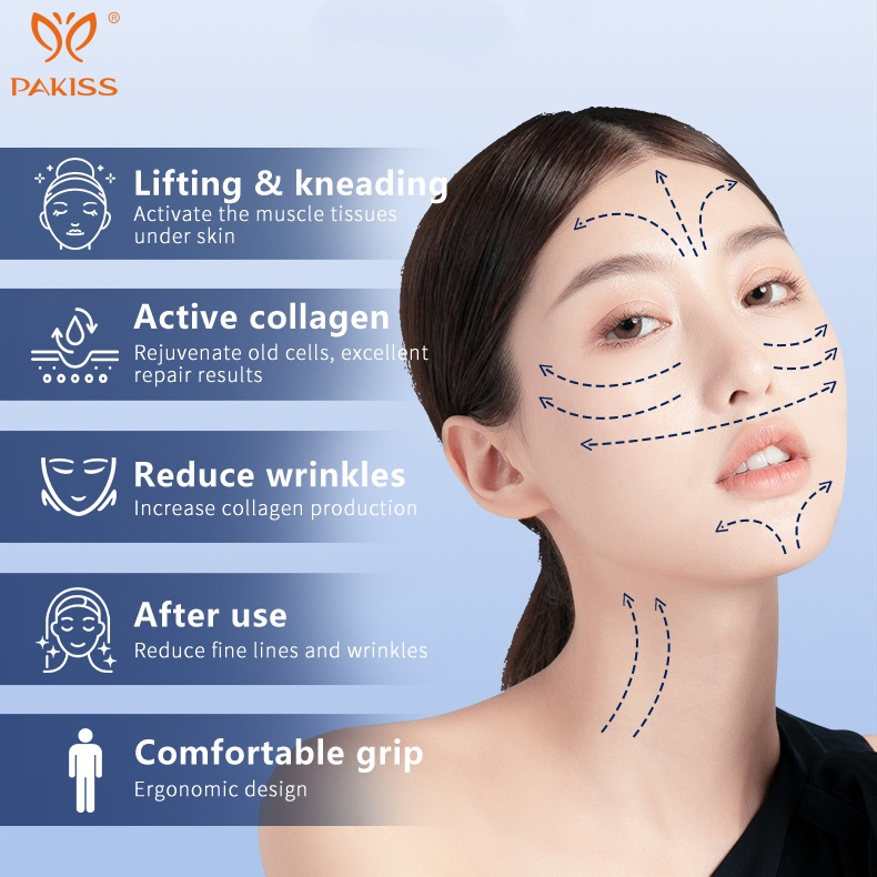 Pakiss Dual-Head Interchangeable Facial Massager with EMS + Vibration + Red/Blue Light for Face, Eyes