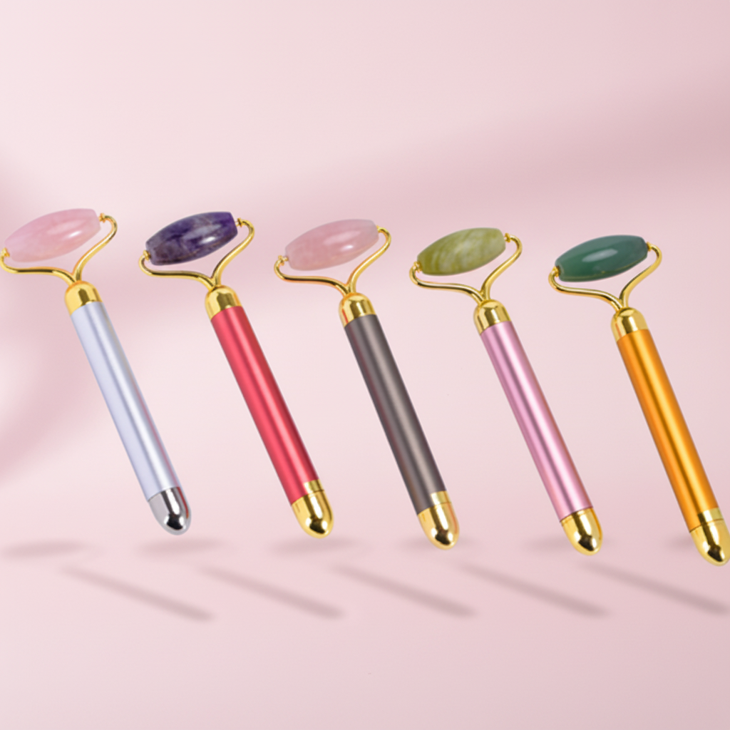 2024 Wholesale Anti-Aging Face Lift Beauty Tool Dry Cell Made of Natural Quartz Jade Facial Massage Roller with Custom Logo