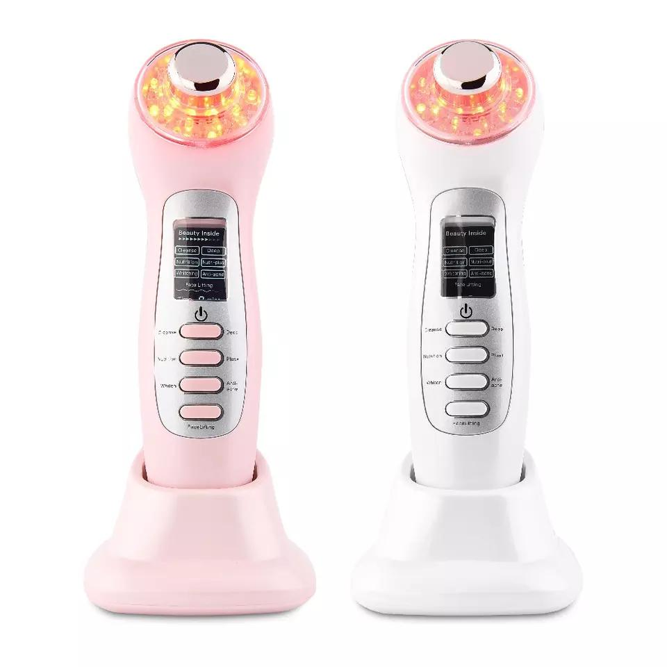 Face Beauty Equipment 4 in 1 LED Light Skin Therapy Galvanic Ion Facial Massager Ultrasound RF Equipment Face Massager
