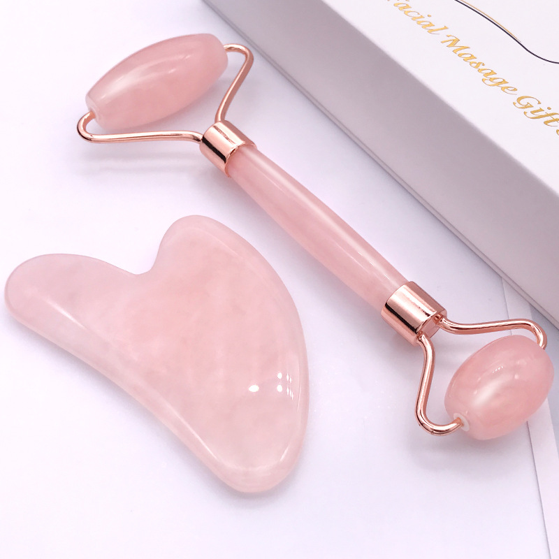Best Seller OEM High Quality Rose Pink Quartz Facial Massager Jade Roller and Gua Sha Set Anti-Aging Massage for Face