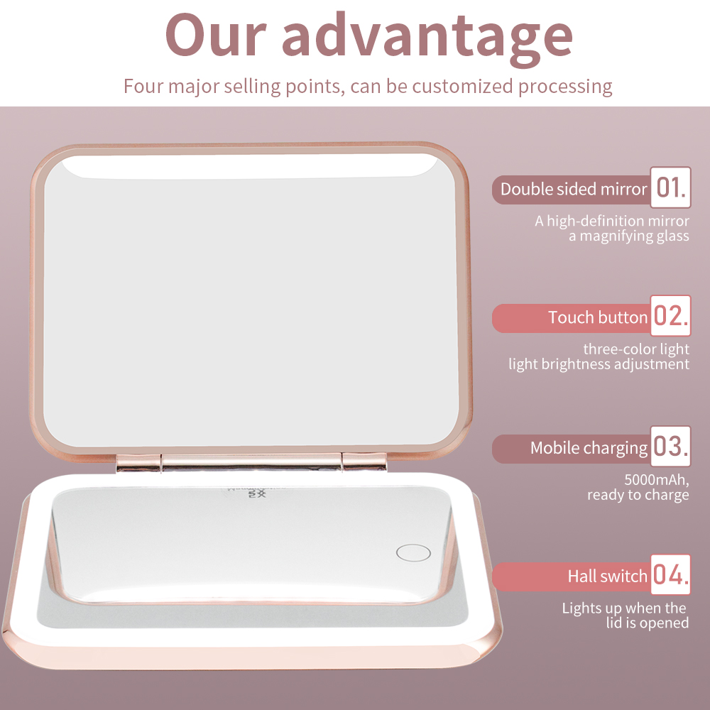 2026 Charging Treasure Makeup Mirror Power Bank Led Compact Mirror