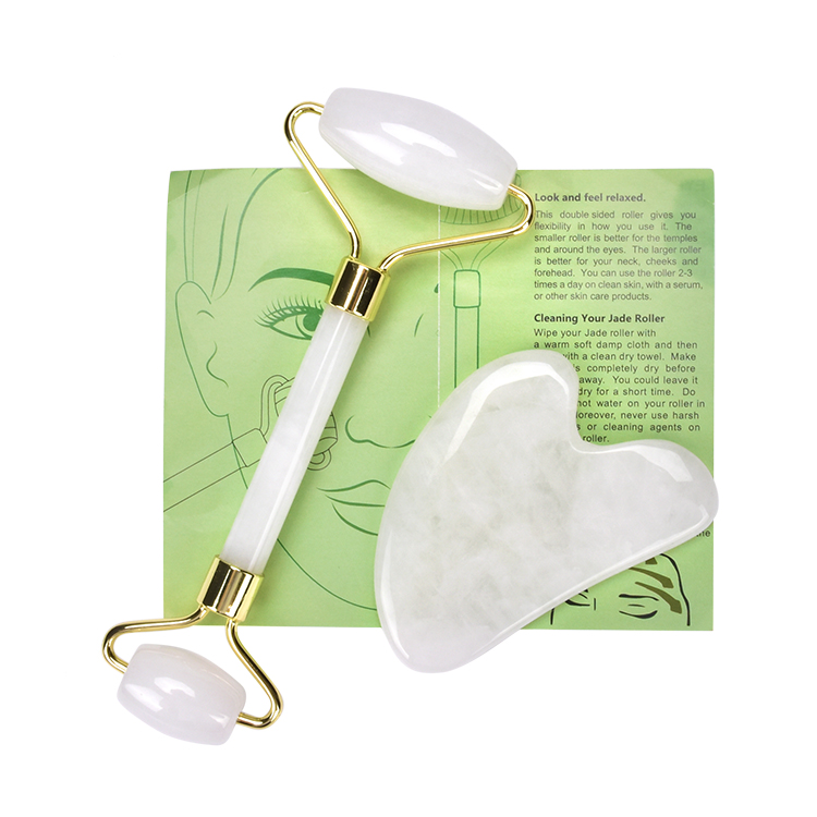 White Jade Roller and Gua Sha Set, Facial Lift and Contouring Tool for Skin Tightening Anti-Aging and Radiant Glow