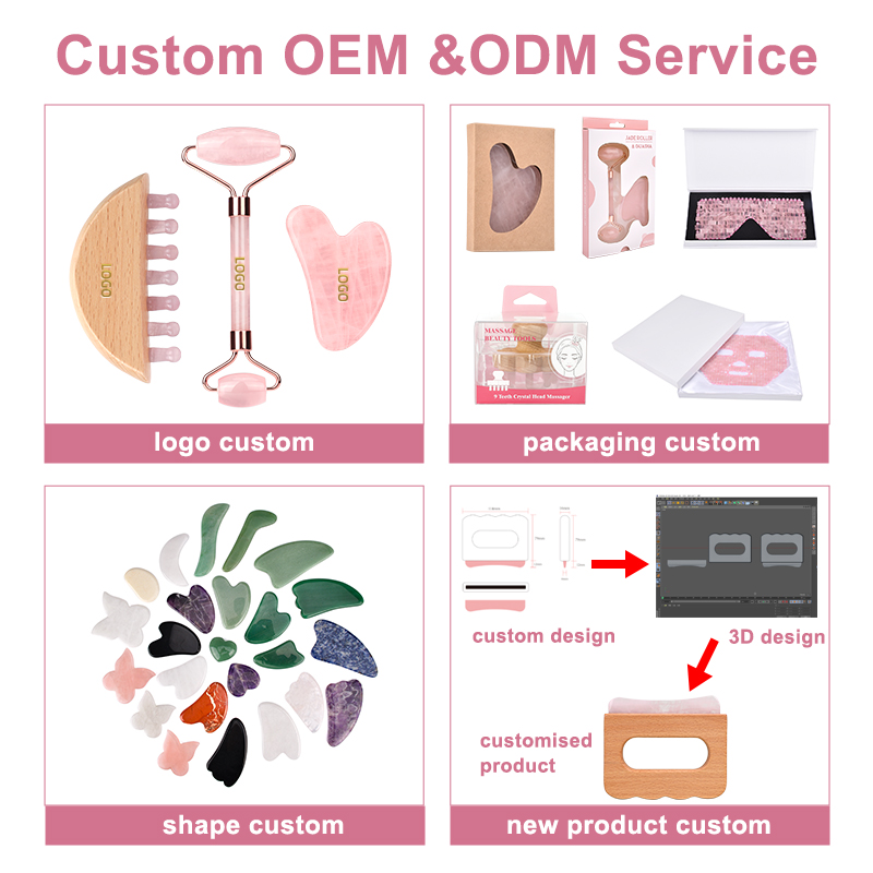 Mushang Rose Quartz Natural Jade Stone Facial Massager Gua Sha Tool Double Rollers for Face Neck Massage Anti-Aging Slimming