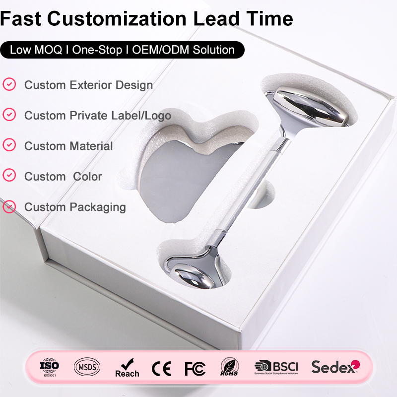 OEM/ODM Skin Facial Roller Tools Face Roller and Gua Sha Massage Set for Skin Care Massage Tool