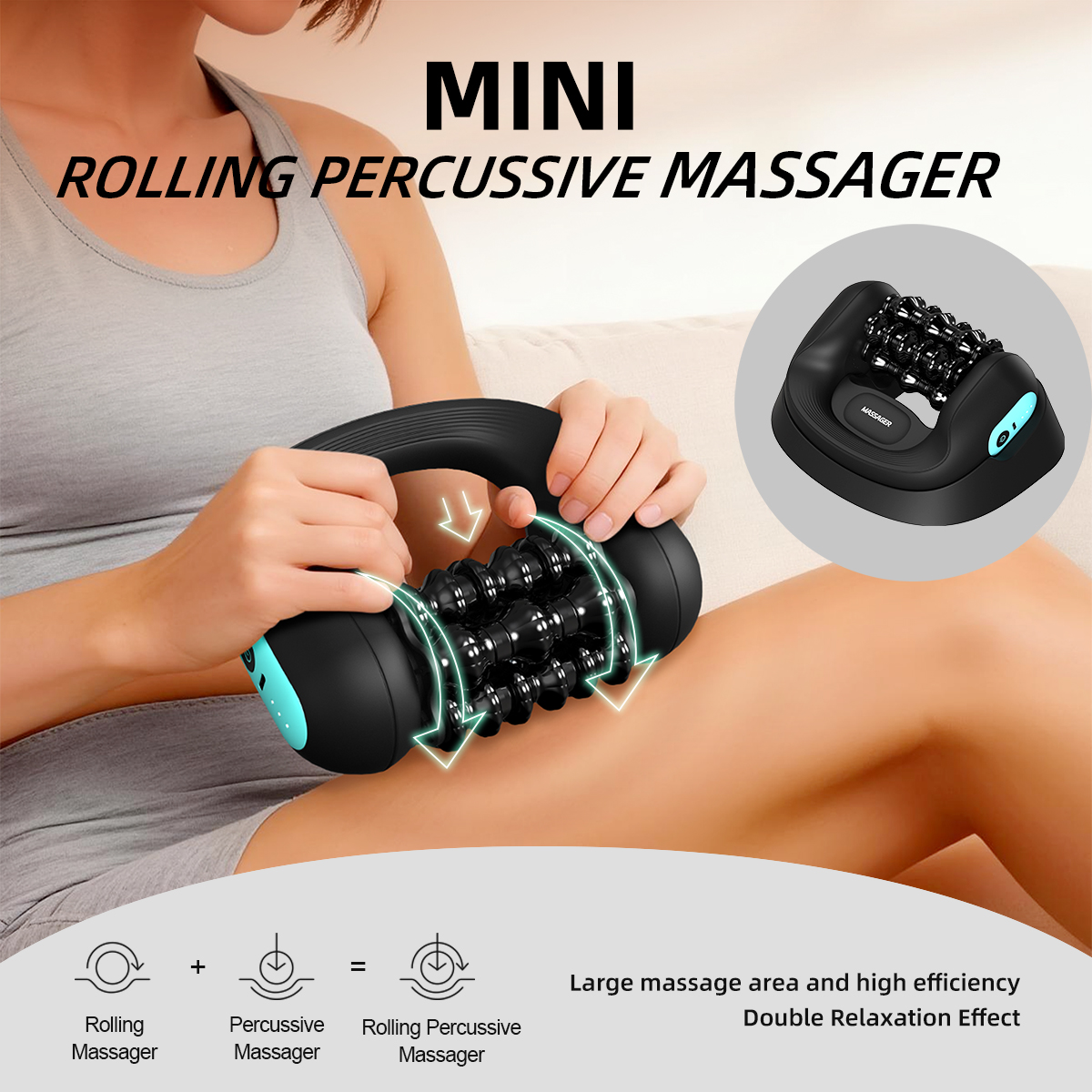 Portable Grip Handle Roller Massager 3 Gears Speed Mini Rolling Percussion Massager For Full-body Muscle Relaxation And Recovery