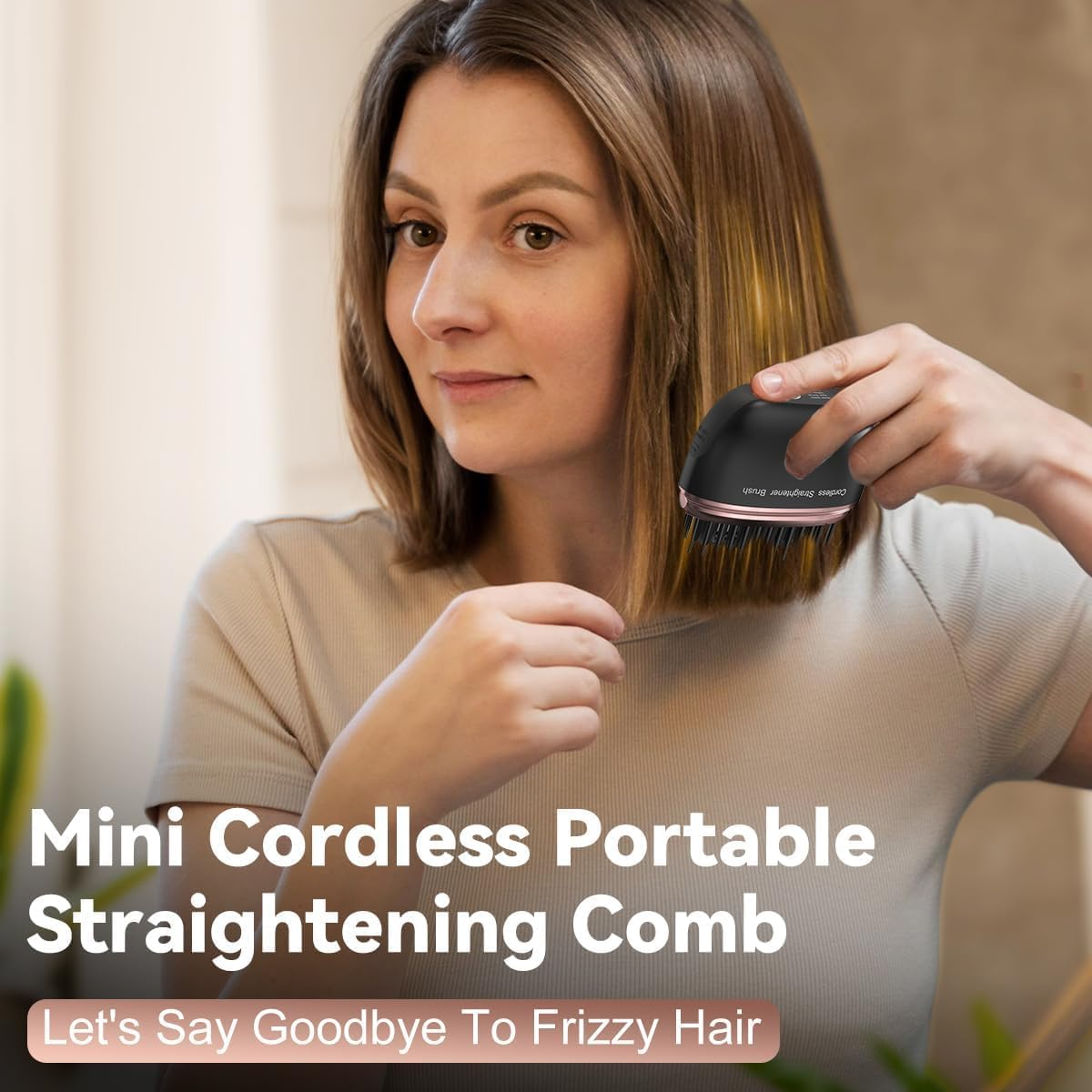 Portable Mini Cordless Hair Straightener Brush Type-C Rechargeable 390℉ Max Temperature Anti-Frizz Hair Styling Tool For Travel