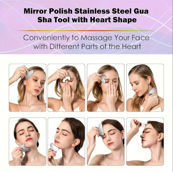 304 Stainless Steel Gua Sha Facial Beauty Tools Anti-Aging Jade Roller Set for Face Eye and Body Massage SPA Tool