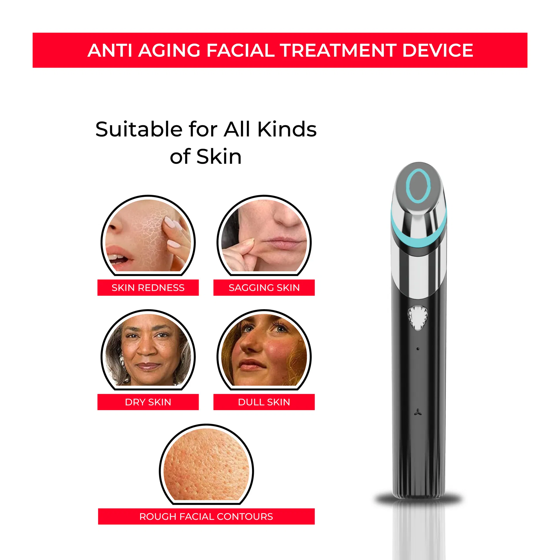 EMS Microcurrent LED Facial Device Glass Skin Glow Beauty Massager for Pore Tightening, Lifting, Acne Care &amp; Skin Rejuvenation