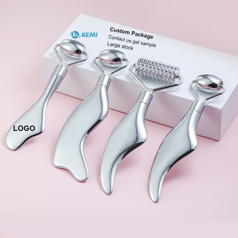 New 2-in-1 Dual Head Stainless Steel Facial Gua Sha Massage Tool Skin Care Anti Aging Wrinkle Smoothing Face Metal Jade Roller