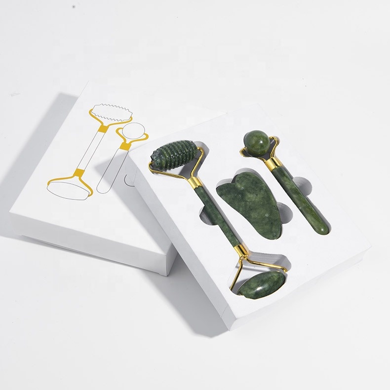 3 Pcs Jade for Face Sculpting Tool Roller Massager Gua Sha Gift Set Stone, Jade Gua Sha Scraping Massage Facial Tools for Women