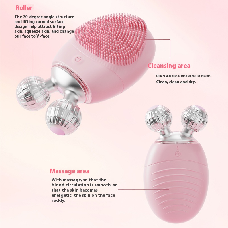 3-in-1 Electric Facial Massager Cleaning Tool Soft Silicone Exfoliating Face Scrubber Cleansing Brush for Wrinkles and Lifting
