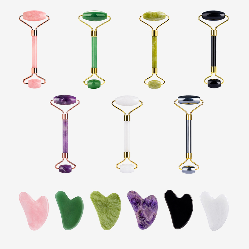 Selling Manufacturer Custom logo Jade Roller 100% Natural Beauty Massage for Face Facial Jade Stone Double Rose Quartz Jade