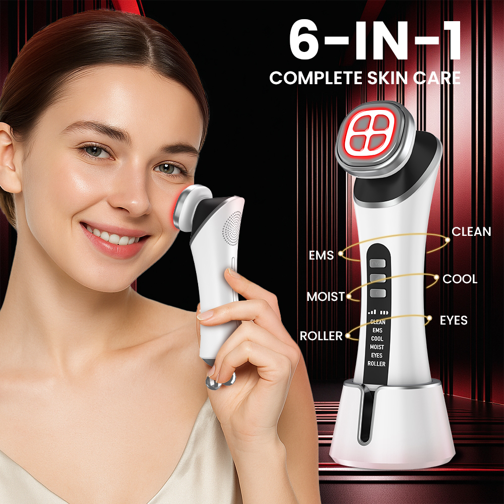 6in1 Eye Massage Beauty Device Facial Roller Microcurrent Dark Circles Removal Machine Cooling Collagen Booster Skin Care Device