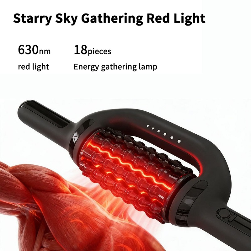 Rechargeable Rotating Rolling Massage Stick with Redlight Lymphatic Drainage Massage Deep Tissue Vibration Roller Massager